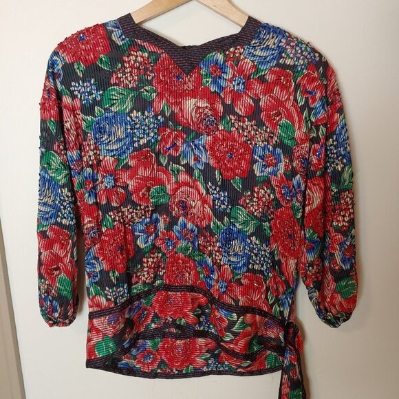 Vintage Diane Freis Beaded Bubble Top Waist Sash Floral Crinkle Satin Boho - Picture 12 of 12